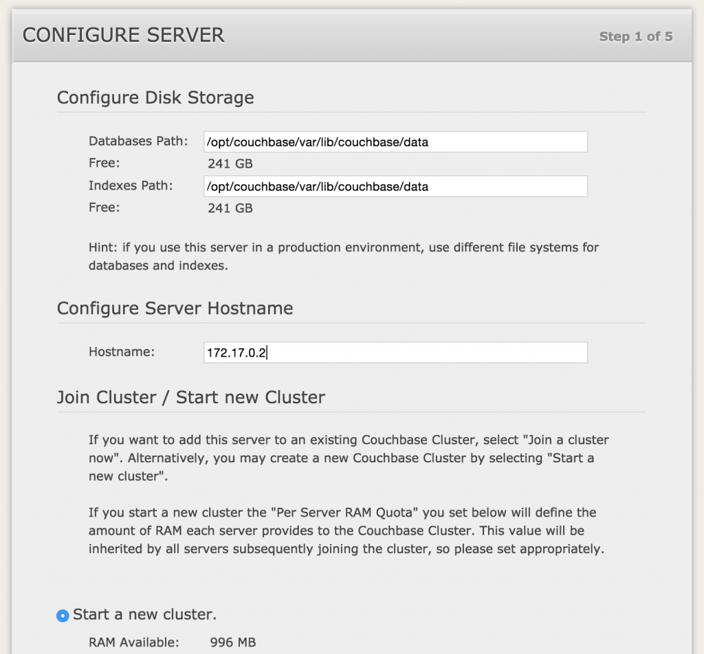 Docker Couchbase Cluster Node 1