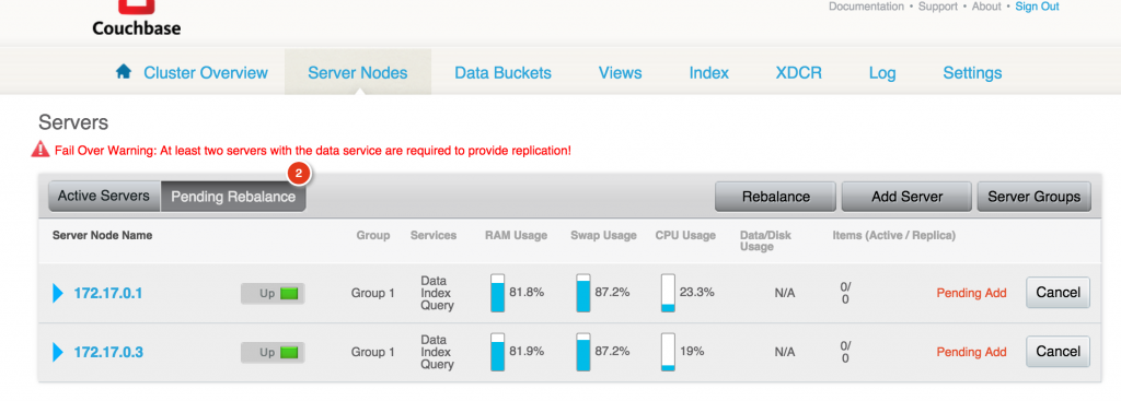 Docker Couchbase Cluster Pending Rebalance