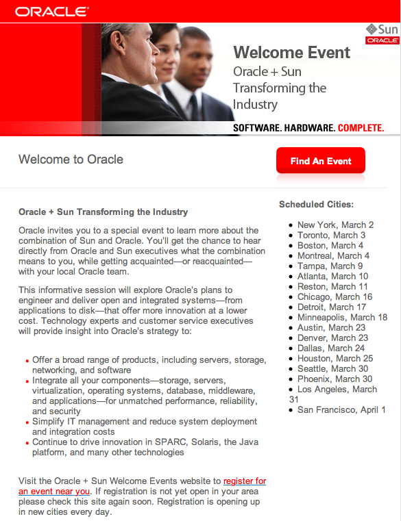 Oracle+Sun Welcome Events