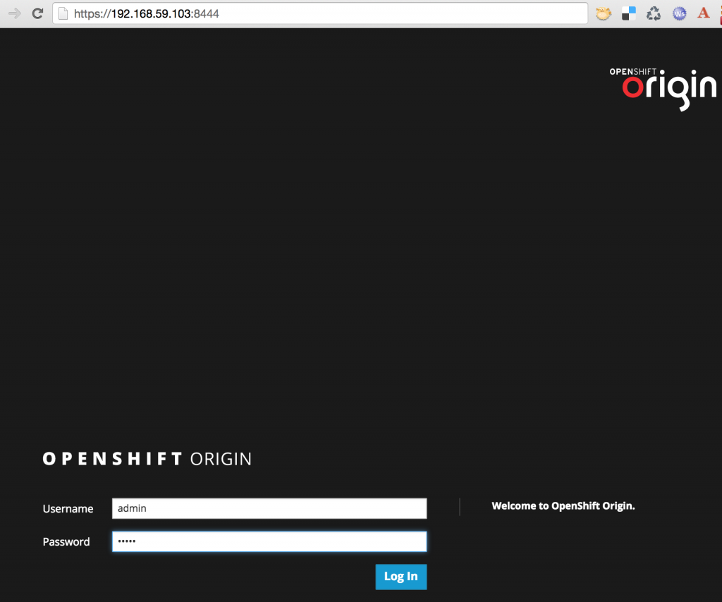 OpenShift Origin Login Screen