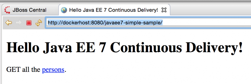 Docker Java EE 7 Output