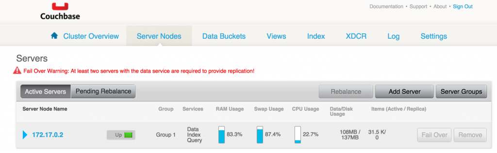 Docker Couchbase Cluster Server Nodes Default View