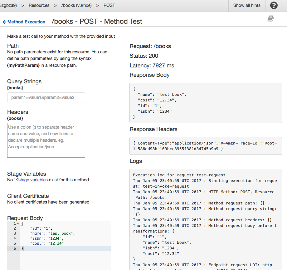 AWS SAM Microservice API POST Output